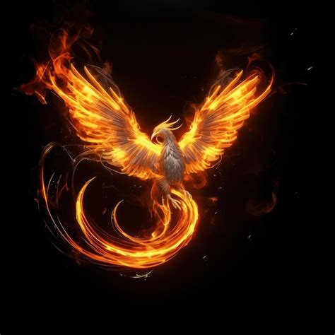 Phoenix Bird Yellow Fire Black Background Premium Ai Generated Image