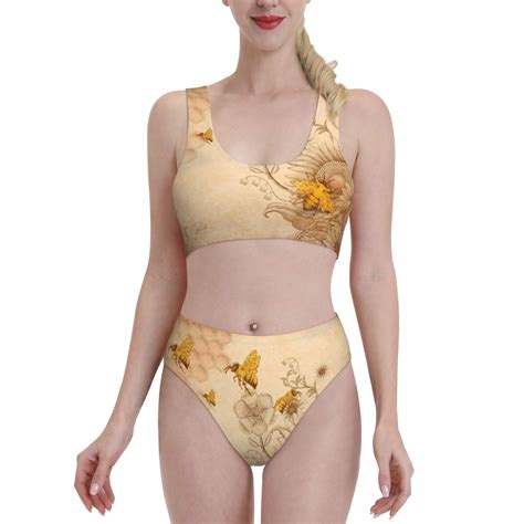 Lukts Women High Waisted Bikini Set Honey Bees And Sunflowers Swimsuit