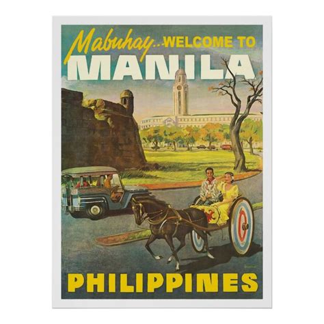 Streets of Manila, Philippines, vintage travel Poster | Zazzle ...