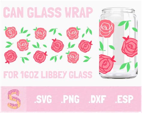 Roses Can Glass Svg Pink Rose Can Shaped Glass Svg Pink Flower Libbey