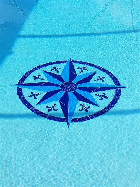 Compass Medallion 4 Ceramic Pool Mosaic Blue Water Pool Mosaics