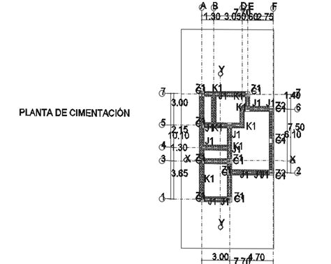 The Foundation Layout Of The 8x10m House Plan CAD Drawing Cadbull