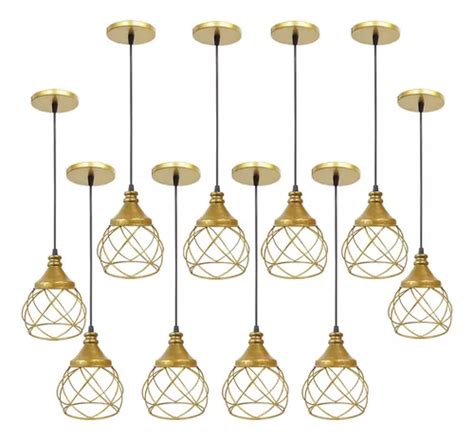 10 Pendente Aramado Esfera Balonê Lustre Dourado Cozinha MercadoLivre