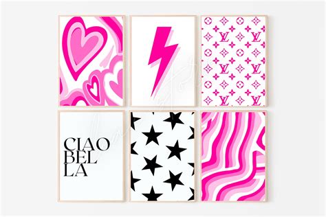 Pink Preppy Wall Art Pack Of 6 Digital Download Digital Etsy