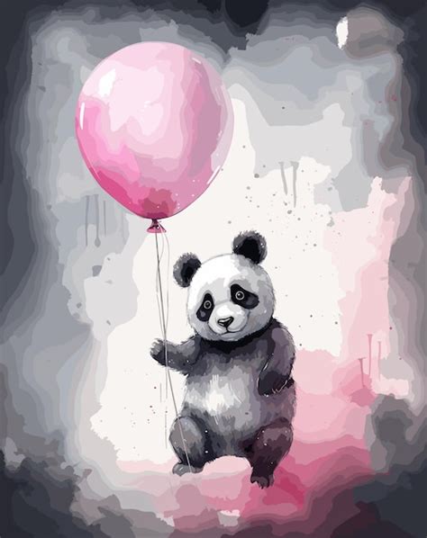 Eine Aquarellzeichnung Eines Pandas Der Einen Ballon H Lt Premium Vektor