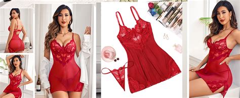 Avidlove Underwire Lingerie For Women Lace Babydoll Chemise Mesh Nightgown V Neck Side Slit At