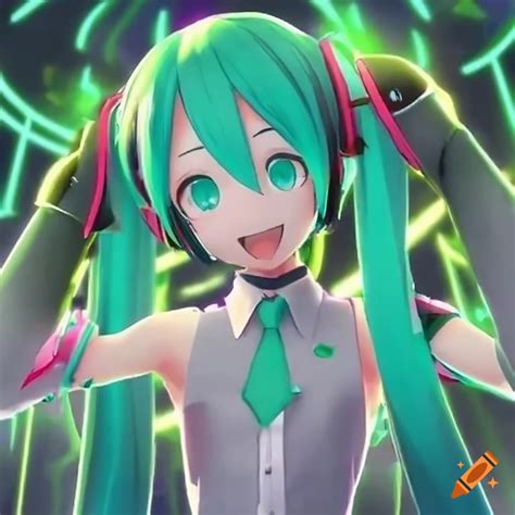 Hatsune Miku Performing Live With Green Glowsticks On Craiyon