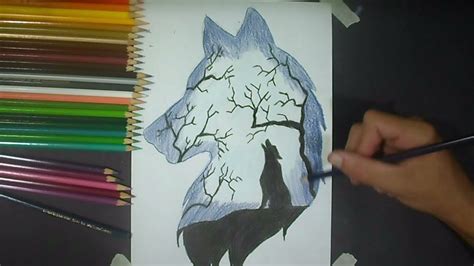 Como Desenhar Colorir Lobo Com Paisagem How To Draw Wolf Passo A