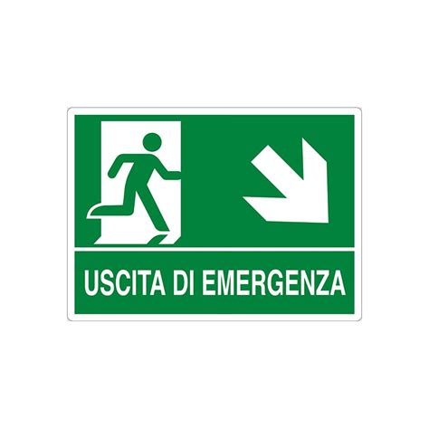 Cartello Alluminio Cm 30x20 USCITA DI EMERGENZA SCENDERE DX Messina