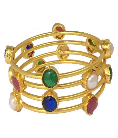 Gorgeous Look Multicolor Pearl Kundan Kada Bangle Bracelet Set By