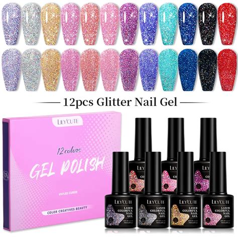 LILYCUTE 12PCS Glitter Nail Gel Polish Set Spring Colorful Nude Pink Gold Glitter Semi Permanent