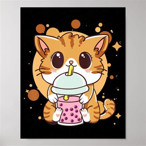 Cat Boba Tea Bubble Tea Kawaii Anime Japanese Neko Poster Zazzle