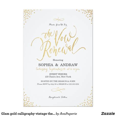 Glam Gold Calligraphy Vintage The Vow Renewal Invitation Zazzle Vow