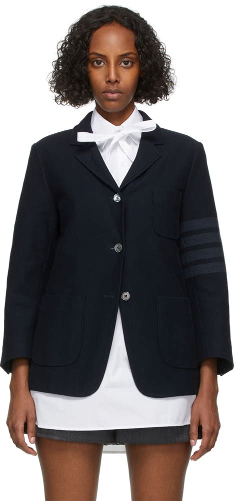 Thom Browne Navy Twill Tonal Bar Sack Blazer Ssense