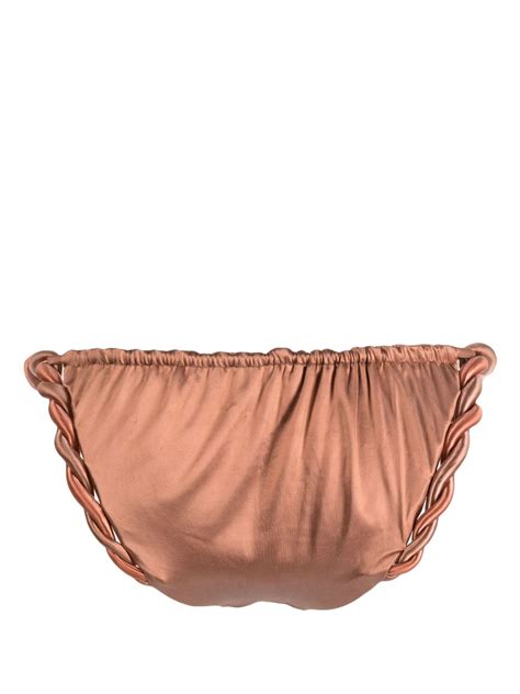 Isa Boulder Tight Rope Twisted Ruched Stretch Satin Bikini Briefs In