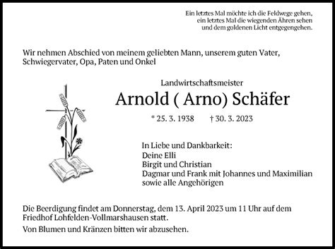 Traueranzeigen Von Arnold Sch Fer Trauer Hna De