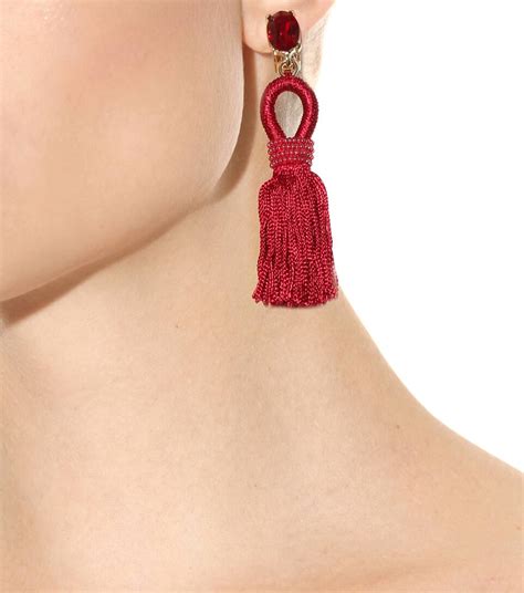 Oscar De La Renta Embellished Tassel Clip On Earrings Modesens