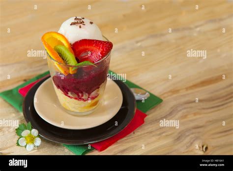 Mixed Ice Cream With Fruits Stock Photo Alamy