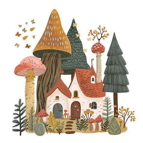 Premium Vector Enchanted Forest Cottage Illustration Vector