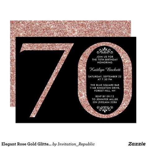 Elegant Rose Gold Glitter Typography 70th Birthday Invitation Zazzle