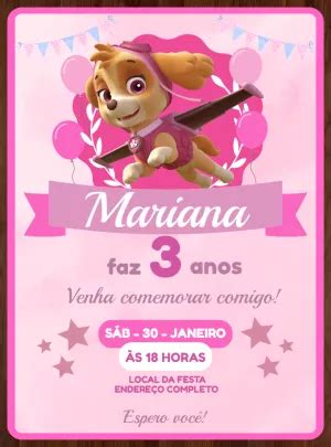 Convite De Anivers Rio Skye Patrulha Canina Edite Gr Tis Nosso