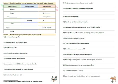 Exercices De Vocabulaire Les Niveaux De Langue Soutenu Courant