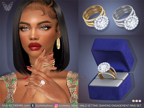 The Sims Resource Halo Diamond Engagement Ring And Wedding Band Set