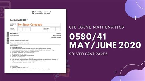 0580 41 M J 20 Easy Step By Step Solutions CIE IGCSE MATHS PAPER