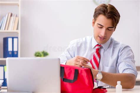 The Man With First Aid Kit In The Office Stock Image Image Of Manager