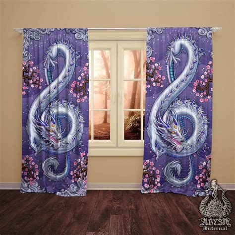 Music Curtains 50x84 Printed Window Panels Dragon Treble Clef Music Art Print Indie Room