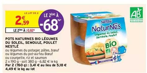 Promo Pots Naturnes Bio Légumes Du Soleil Semoule Poulet Nestlé chez