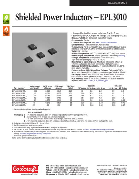 EPL3010 223ML Datasheet Shielded Power Inductors