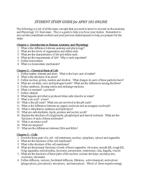 APHY101 Student Study Guide Final Exam STUDENT STUDY GUIDE For APHY