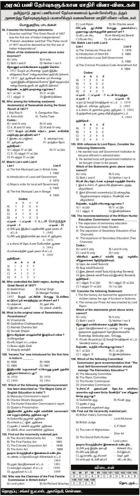 Tnpsc General Knowledge Model Questions Dinamani Dated