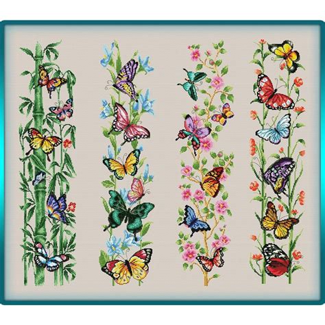 Flowers Butterflies Counted Cross Stitch Chart Pattern In Pdf For