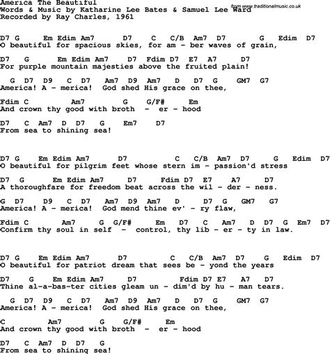 Song Lyrics With Guitar Chords For America The Beautiful Ray Charles 1961