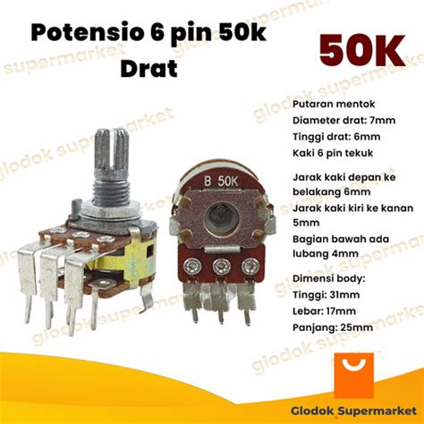 Jual Potensio 6 Pin 50k Drat Stereo Kaki Panjang 6 Tekuk 503 50k