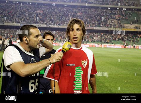 Sevilla FC international defender Sergio Ramos being interviewed Stock ...