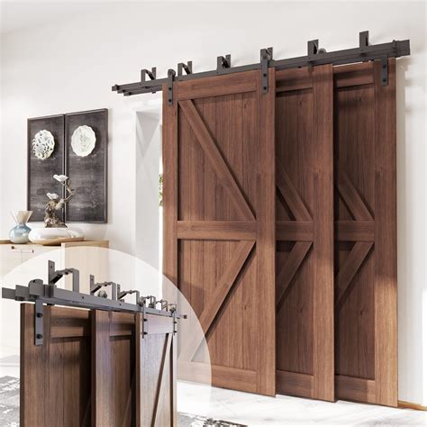 Homacer Black Rustic Triple Track Bypass Sliding Barn Door Hardware Kit