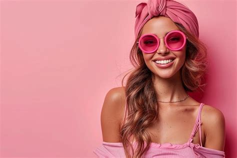 Portrait Of Beautiful Smiling Brunette Model Dressed In Summer Hipster Clothes Premium AI