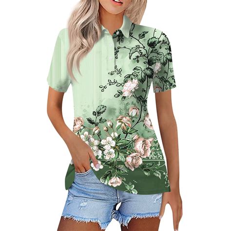 Mohiass Womens Cotton Polo Shirts Collared Short Sleeve 2024 Lapel Tops Summer Wicking Floral