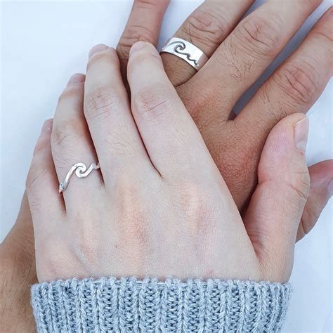 Wave Promise Ring Set His And Hers Matching Ring Couples Etsy Uk