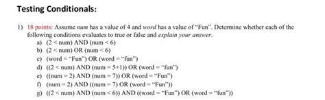 Solved Testing Conditionals Points Assume Num Has A Chegg