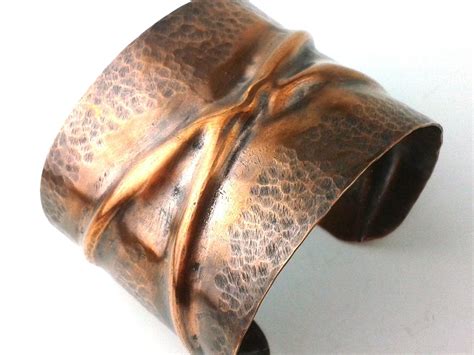 Copper Bracelet Cuff Antique Rustic Oxidized Patina Fold Etsy