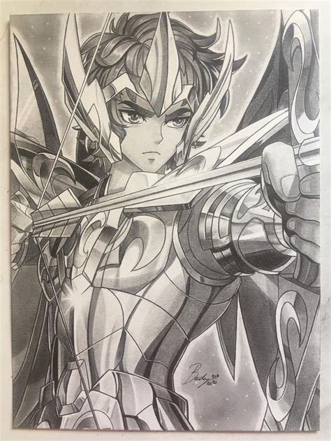 Saint Seiya Original Graphite Pencil Drawing Of Sagittarius Aiolos