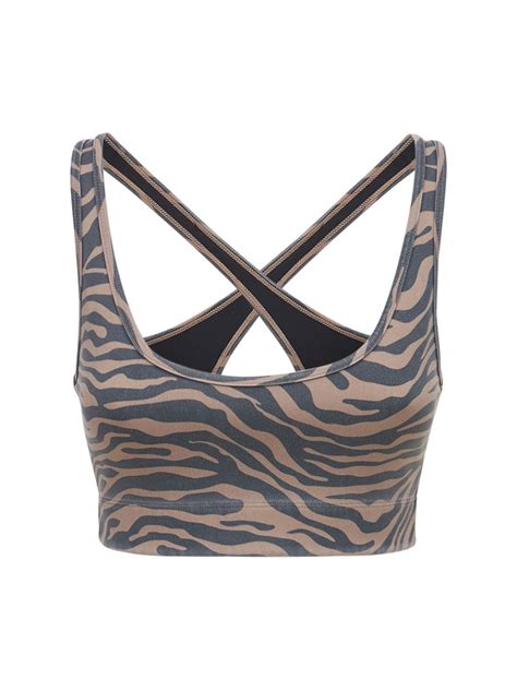 Adam Selman Sport Cross Back Zebra Print Sports Bra In Grey Brown