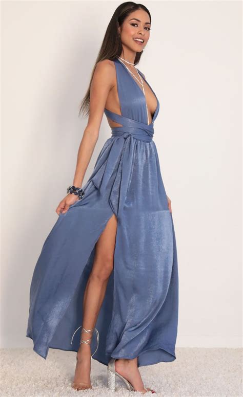 Samara Satin Maxi Dress In Palace Blue LUCY IN THE SKY