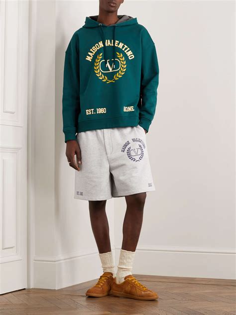 Valentino Garavani Varsity Straight Leg Logo Print Cotton Jersey Shorts