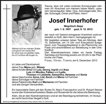 Traueranzeigen Von Josef Innerhofer Trauer Bz