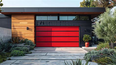 Ai Generated Red Tree In Front Of Red Garage Door 40265196 Stock Photo